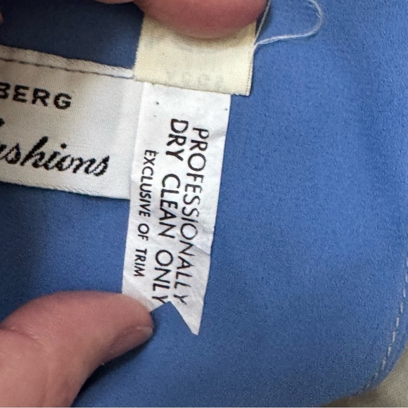 Vintage Norman Berg Blue Peplum Dress w/ Hand Beaded Trim - Picture 13 of 15